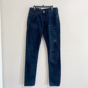 Scotch & Soda Dark Wash Patchwork Distressed Skinny Jeans